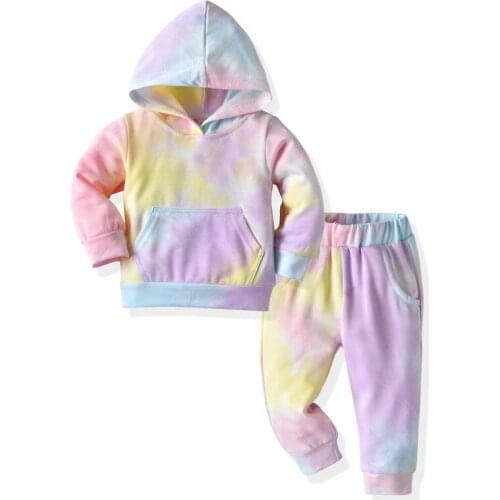 New childres sweater 2021 spring childrens fashion hooded tie dyed sweater sportswear two piece suit0-5T