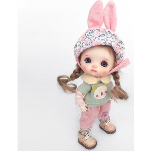 Ob11 doll clothes fake two-piece long-sleeved T-shirt + harem pants + hat set for obitsu11, gsc, pd9, molly, 1/12bjd clothes