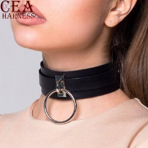 CEA.HARNESS O-ring Choker Leather Choker Leathe Collar BDSM Submissive Fetish Neck Belt Slave Circle Ring Leather Neck