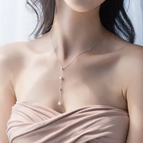 INS 100% Authentic 925 Sterling silver Shell Pearl &Lucky round ball Necklace "Y" Necklaces pendant Fine jEWELRY TLX1042