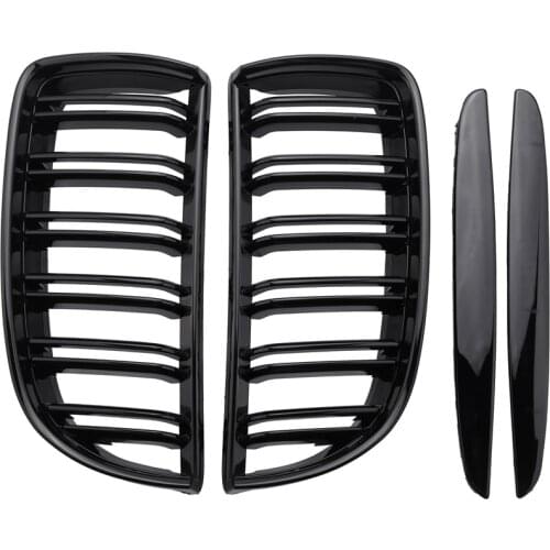 Front Kidney Grille Hood Grills -Double Line for BMW E90 323I 328I 335I 330I 325I 3-Series 2005-2008 (Gloss Black)