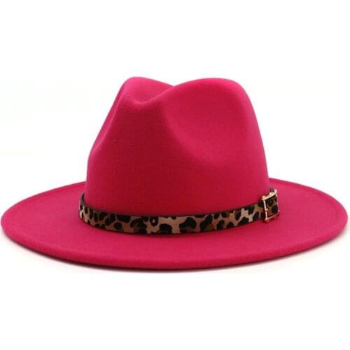Simple Well Sell Women Wide Brim Leopard Belt Winter Autumn Fedora Hat For Women British Style Vintage Panama Jazz Top Cap