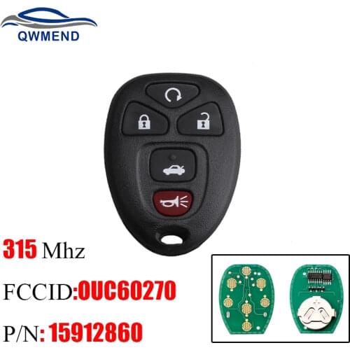 BHKEY 5Buttons New Remote Start Keyless Entry Key Fob Clicker Control For Chevrolet Impala 2006-2013 OUC60270 15912860 Car keys