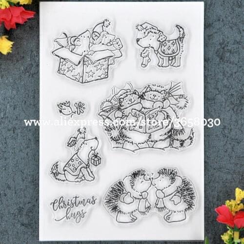 Christmas Hugs Cats Scrapbook DIY photo cards rubber stamp clear stamp transparent stamp 11x16cm 8101605