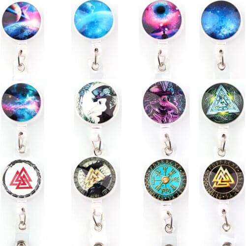 BH1605 Blinghero Viking Retractable Nurse Badge Reel Clip ID Card Badge Holder Accessories Starry sky Badge Reel School Supplies