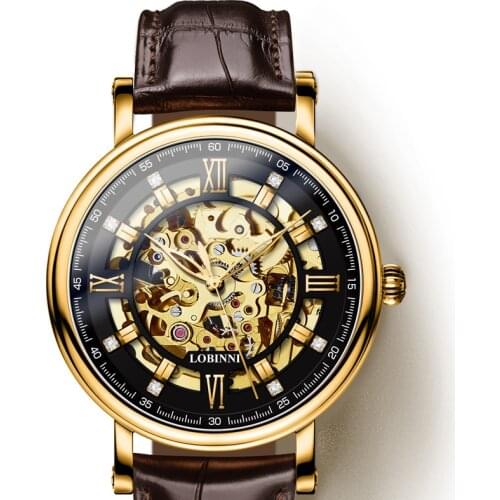 Luxury Brand Tourbillon Men Watches Japan Miyota Movement Watch Men LOBINNI Automatic Mechanical Skeleton reloj hombre L9010-2