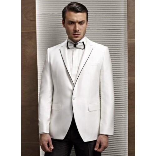 Custom Made Slim Fit One Button Ivory Groom Tuxedos Notch Lapel Groomsmen Best Man Wedding Prom Suits (Jacket+Pants+Girdle+Tie)