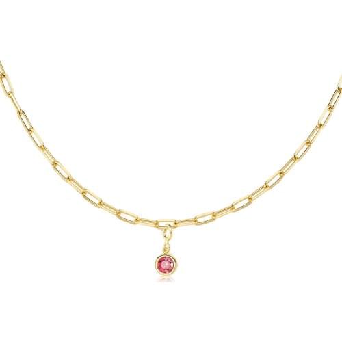 Valori Jewels Stylish Round, Zirconia Pink Gemstone, Gold Plated, Sterling Silver Charm Necklace