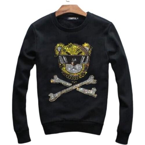 Man Skull Sweatshirts Winter Pullover Hot drill Man Winter Fleece Hooded Sportswear Male Loose Hoodie