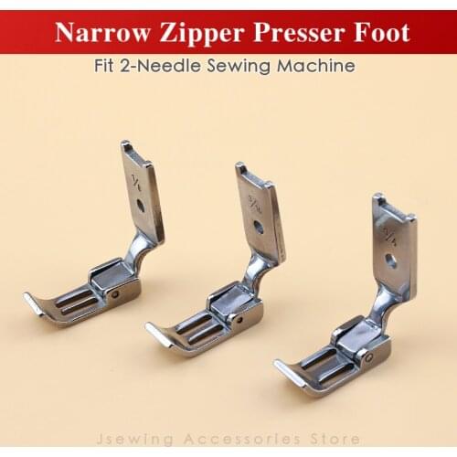 Narrow Zipper Foot For Industrial 2-needle Sewing Machine JUKI BROTHER LT2-B842 Steel Sewing Accessories Parts 1/4'' 1/8'' 3/16