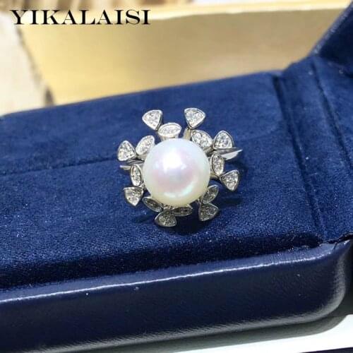 YIKALAISI 925 Sterling Silver Jewelry Pearl Rings 2019 Fine Natural Pearl jewelry 8-9mm Rings For Women wholesale