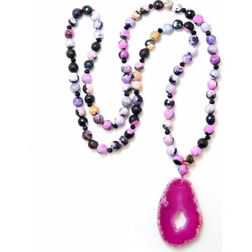 Fashion 8mm rose red Natural stone Rosary Chain Pendant Mala Necklace Handmade Women Natural Stone Bead Necklace