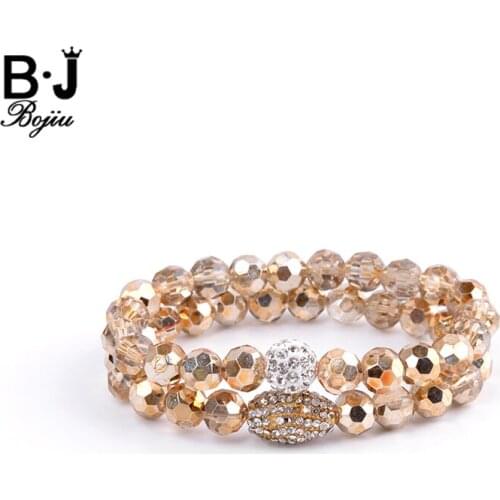 BOJIU Champagne Bracelet For Women Crystal Bead Pave Zircon New Jewelry Elastic Charm Bracelets Christmas Gifts BC150