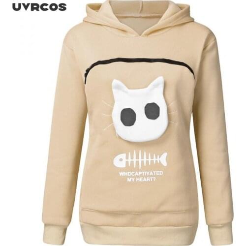 Winter Hoodies Womens Sweatshirt Animal Pouch Hood Tops Carry Cat Breathable Sweatshirts