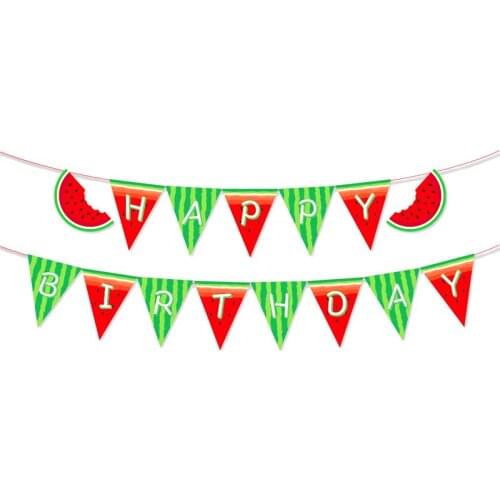 1set/lot Baby Shower Party Flags Decorate Watermelon Theme Hanging Banner Kids Boys Favors Happy Birthday Party Supplies
