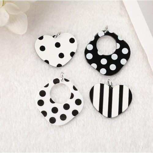 10 Pcs Acrylic Hollow Heart Charms with Polka Dot Flatback Stripes Jewelry Findings Flower Crafts for Earrings Keychain Diy