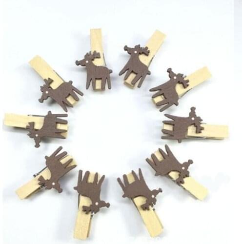 10Pcs Cartoon Sticker Wood Clip Christmas Series Wood Clip Environmental Protection Color Wood Clip Trees/Elk/Gloves
