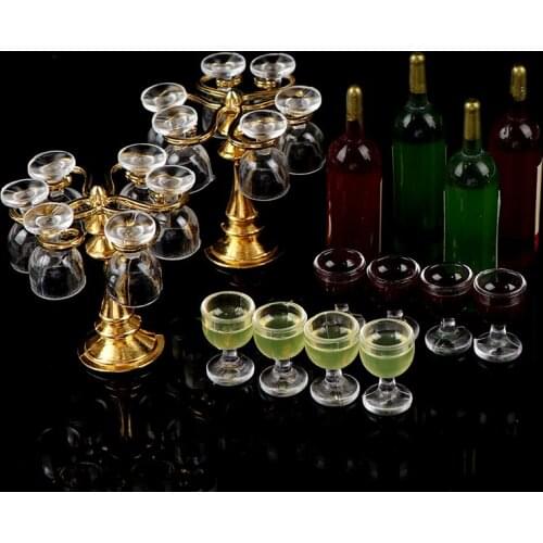 13pcs/set Wine Drink Bottles, Goblets, Beer Cups,Wine Bottles Cup Holder Dollhouse Miniature Pub Shop
