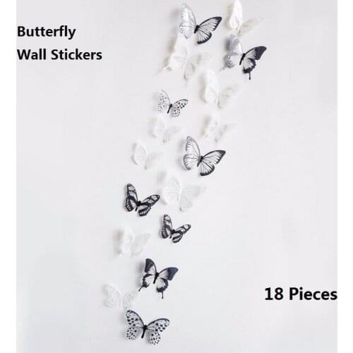 18 Pieces 3D Simulation Butterfly Stereo Wall Stickers Crystal Transparent Insect Animal Pattern Decor Decals Home Wallpaper