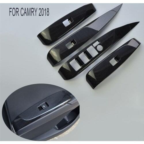4pcs Car Carbon Fiber ABS Door Window Lift Switch Button Cover Trim Panel Fit For Camry 2018 Medium and low left-handed driving