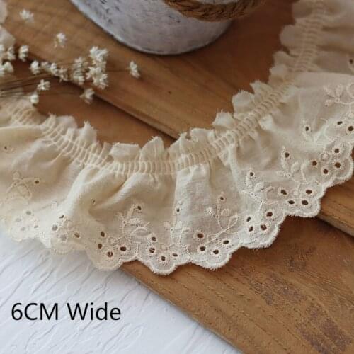 6CM Wide Beige Katoen Geborduurde Kant Elastische Ruche Kant Rand Trim Kragen Manchetten Decoratieve Linten Kleding Accessoires
