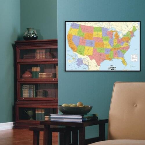 80*60cm The USA Political Map Detailed Canvas Painting Wall Art Poster School Supplies Living Room Classroom Home Decor