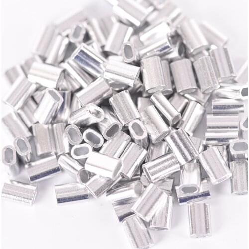 Aluminum Fishing Crimp Sleeves 100pcs/lot Double Oval Fishing Line Crimping Tube Wire Crimp Connector Accessories 1.0-1.5.0mm