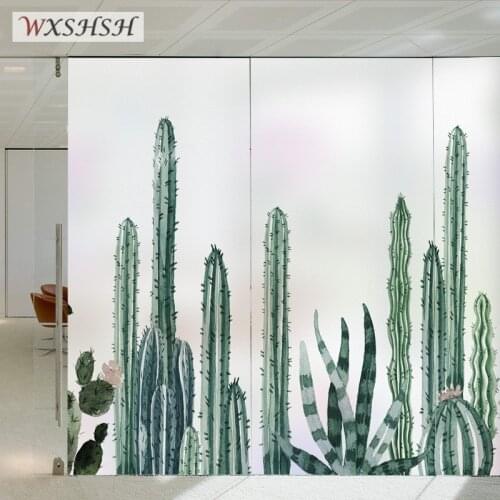 Custom Size Static Cling Window Film Cacti Glare Reduction Frosted Decorative Glass Foil For Window Door Cabinet Table Surface
