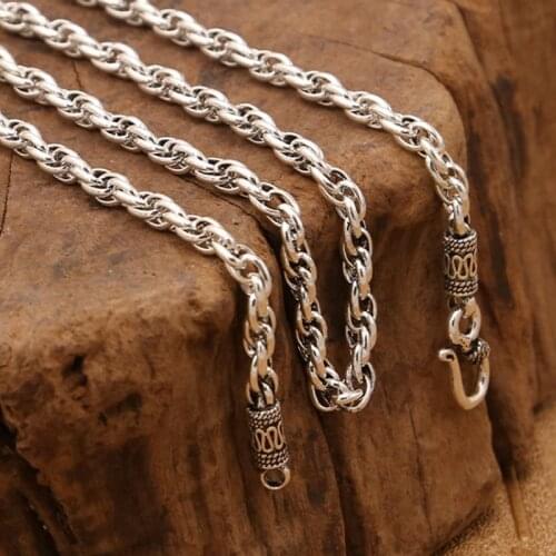 BOCAI 2021 New Real Solid Pure S925 Silver Jewelry Man and Woman Necklace Retro Classic Hand-woven Twist Necklace