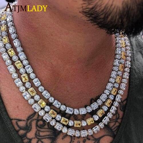 New design iced out bling cz cluster men boy chain 5A baguette cz cubic zirconia hiphop white yellow two tone rock men Necklace