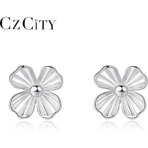 CZCITY Pure 925 Sterling Silver Lovely Stud Earrings Fine Jewelry for Women Minimalist Flower Shaped pendientes mujer moda Gift