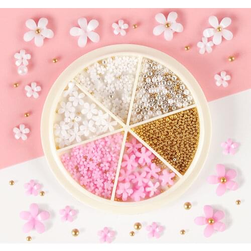 DIY Accessories 3D Acrylic Flowers Mixed Caviar Beads Micro Steel Balls Pink White Flower Resin Mold Fillings Fillers Handmade