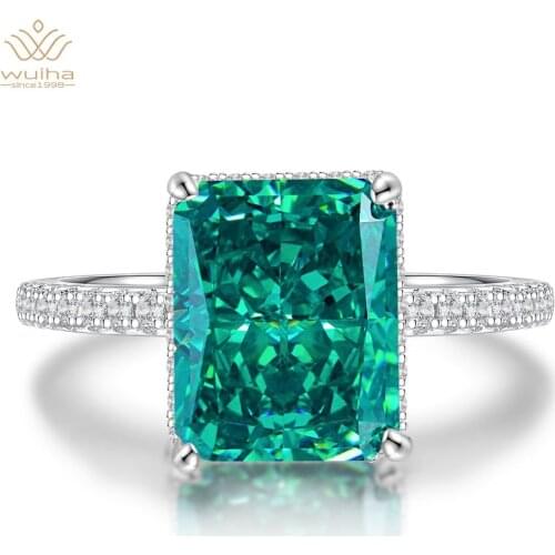 Wuiha 100% 925 Sterling Silver Created Moissanite Emerald Gemstone Birthstone Wedding Engagement Ring Fine Jewelry Wholesale