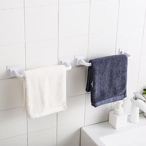 Hot Sale PP Plastic Towel Rack Bathroom Towel Holder Stand Kitchen Cabinet Door Hanging Organizer Shelf Self AdhesiveTowels Bar