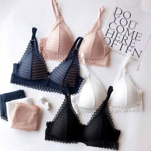 Sexy Women Lingerie Set Solid Color Sexy Lace Front Closure Wireless Bras Brassiere Low Rise Briefs Set Femme Underwear Set