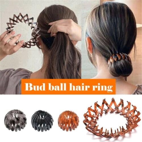 Korean Bun Hair Claw Crystal Ponytail Holder Ball Head Bun Maker Expanding Hair Clips Hairpins Female Ponytail Headwear