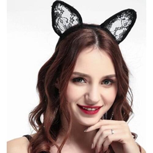 Hot Sale Adult Girls Hair Accessories Lace Cat Ear Headband Party Show Hairband Sexy Lace Ear Hairband Headband Black
