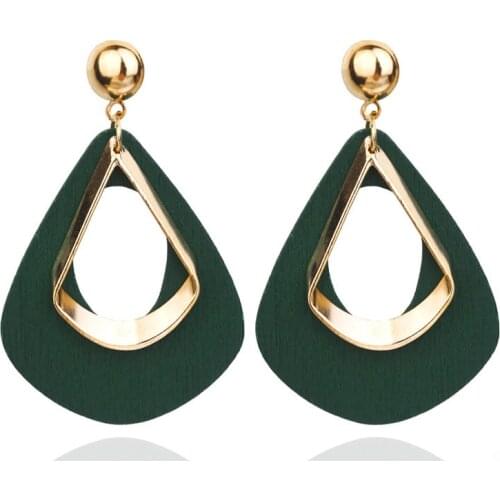 Fashion Jewelry Accessories Women Gold Color Stud Earrings 4 Colors Vintage Geometric Water Drop Earrings Made of Wood