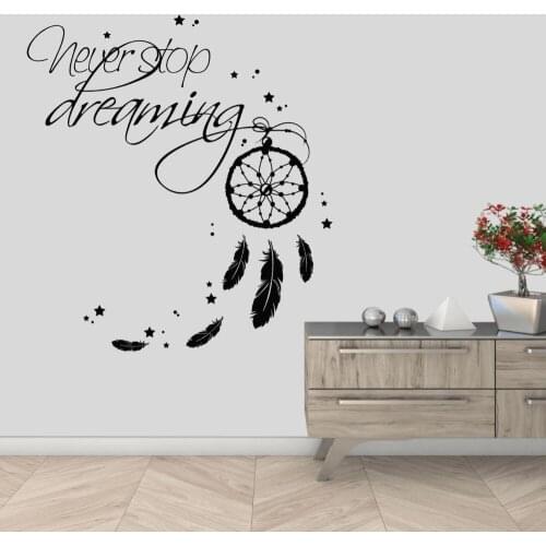 Never Stop Dreaming Dream Catcher Wall Sticker Mural Dreamcatcher Home Living Room Decoration Removable A002023