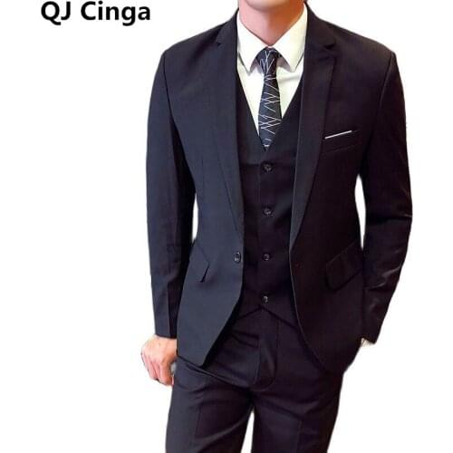 Single Breasted Black Formal 3 Piece Suit for Mens Business/Wedding/Party Dress (Jacket+Pants+Vest) Size S-5XL