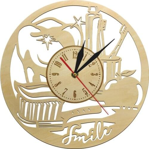 Orthodontist Wall Clock Mouth Teeth Dentist Wooden Wall Watch Dental Office Tooth Brush Dental Surgeon Gift