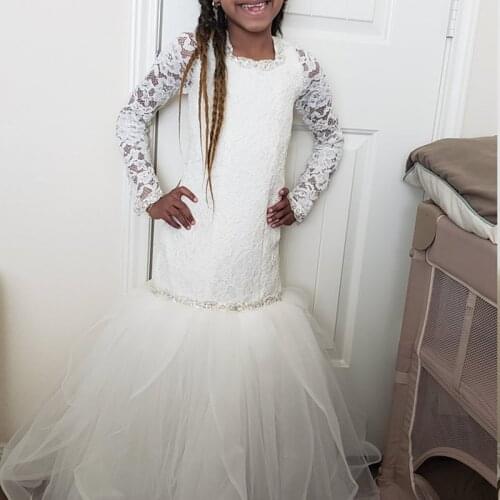 Mermaid Flower girl Dress With Lace Toddler Floor-Length Long Bridesmaid Gowns for Girl