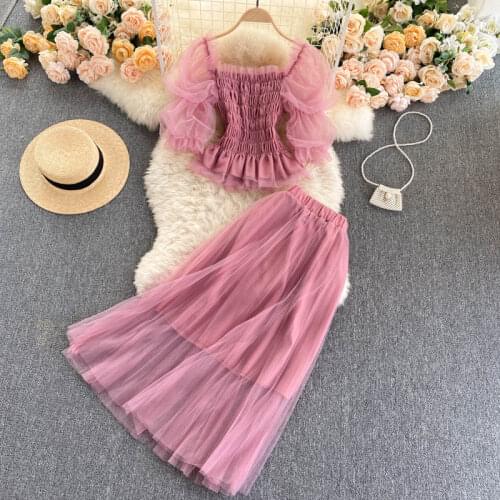 Womens Spring Summer Runway Fashion Short Sleeve Mesh Dress Female Chic Travel 2pcs Beach Dress TB1722