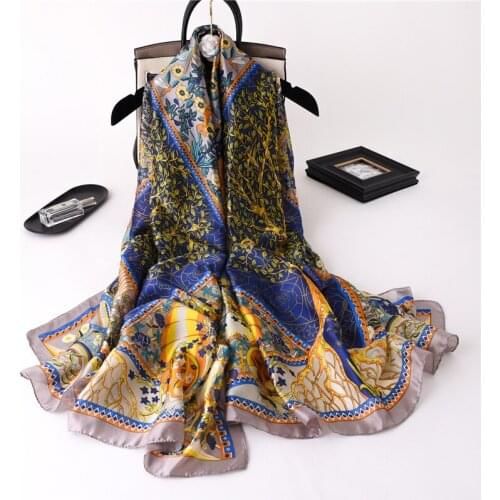 Women Silk Feel Scarf Shawl Luxury Long 180cm*90cm Headscarf/scarves Wrap Four Season Bandana Pint Fashion Muffle Hijab