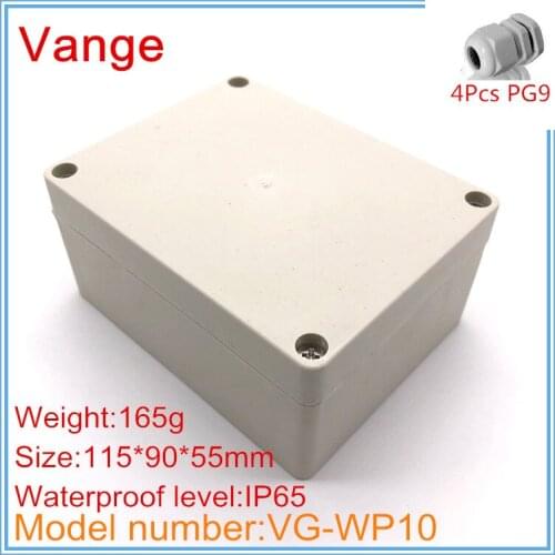 Discount package molding made IP65 waterproof ABS plastic box enclosure with 4pcs PG9 waterproof cable gland 115*90*55mm
