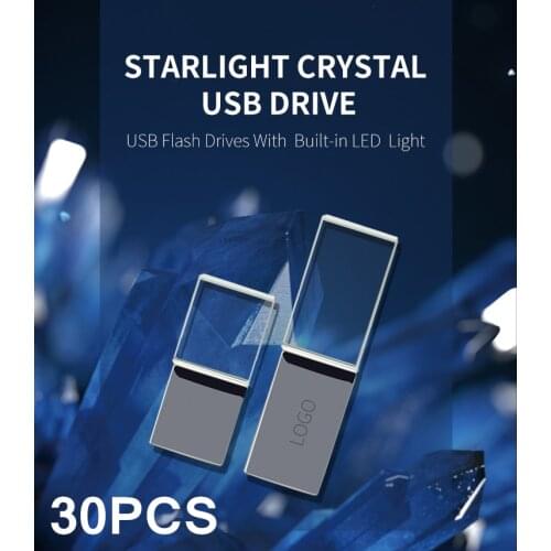 Direct Selling Custom LOGO Crystal 30PCS 8GB 16GB Memory USB Flash Drive OEM 3D with color light