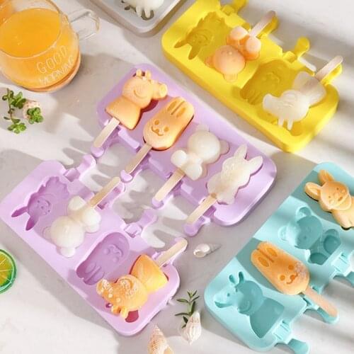 Silicone Cute Cartoon Ice Cream Mold Popsicle Mold Reusable Ice Pop Mold With Lids and Sticks Ice Lolly Mould Home kitchen tools
