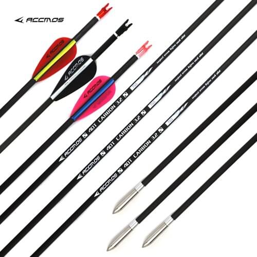 6pcs 3 Color Pure Carbon Arrow ID 3.2mm Spine 350-850 for Compound/Recurve Bow Hunting Shooting Competition Practice