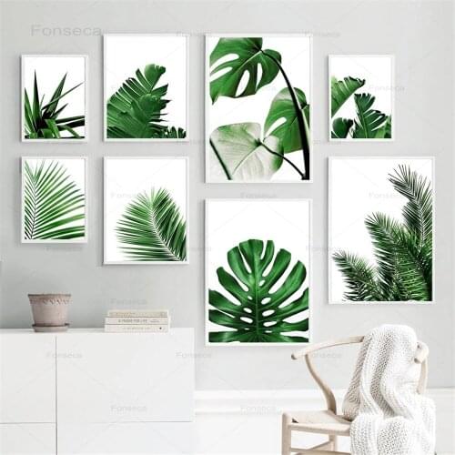 Fresh Green Monstera Aloe Palm Leaf Wall Art Canvas Painting Tropical Nordic Posters And Prints Wall Pictures For Living Room