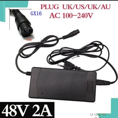 Lead acid battery charger 48V 2A for 57.6V lead acid battery electric bicycle Scooters motorcycle charger 3P GX16 plug